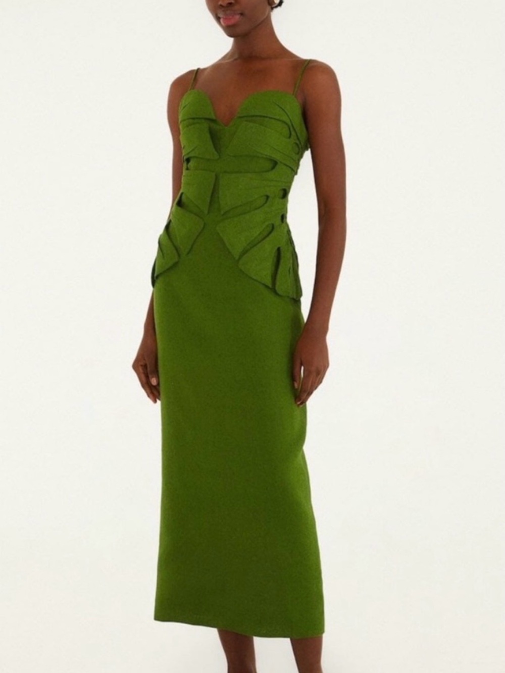 FARM Rio Monstera Linen Midi Dress Green